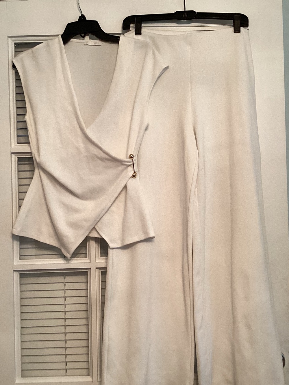 Zara Cream Wrap Top and Wide-Leg Pants Set
